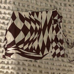 Pacsun Brown and White Side Bow Ties Satin Skirt - Size XS - Brand new with Tags